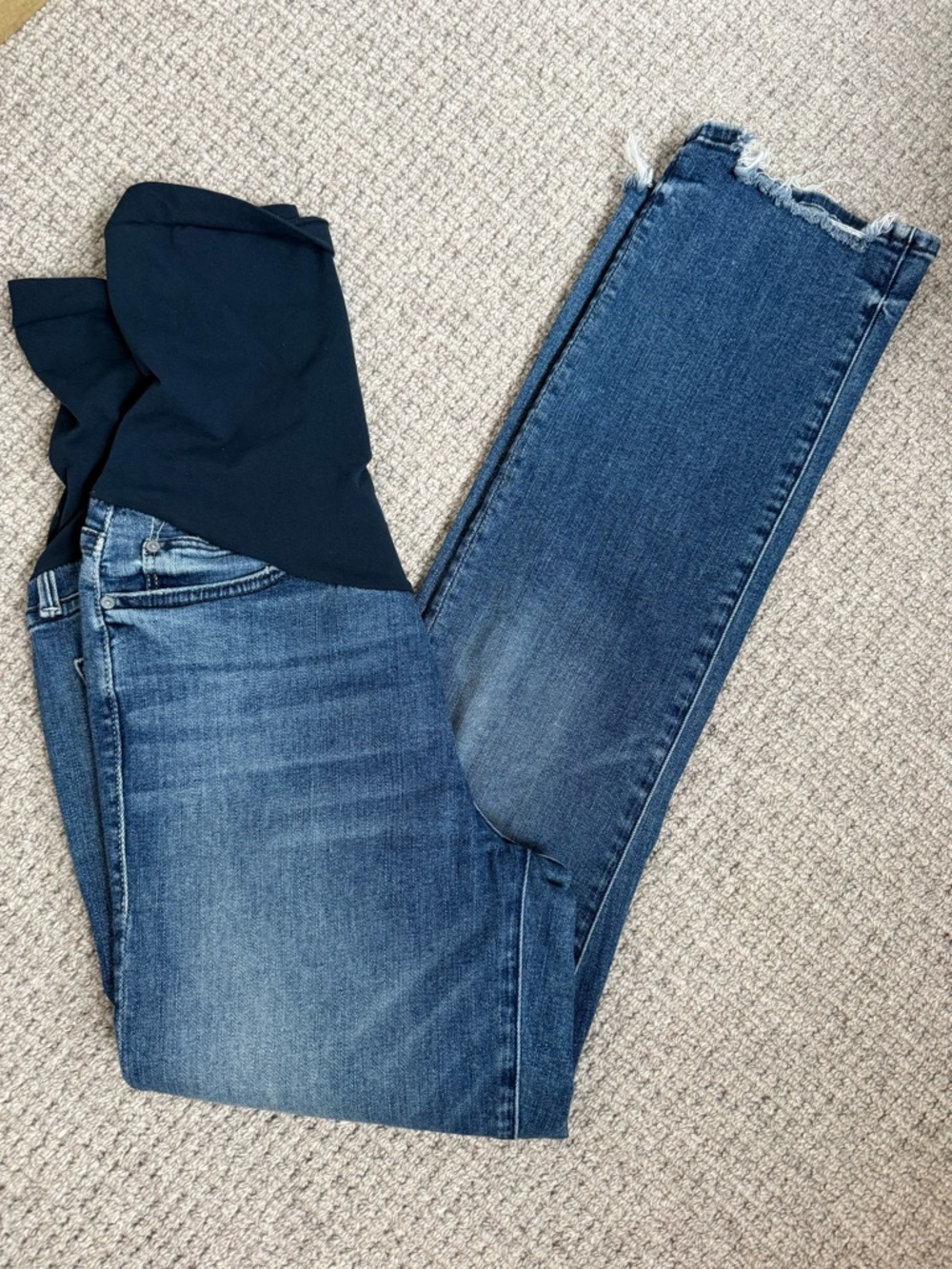 MOTHER The Rascal Ankle Maternity Jeans Size 28 Over Belly Raw Hem